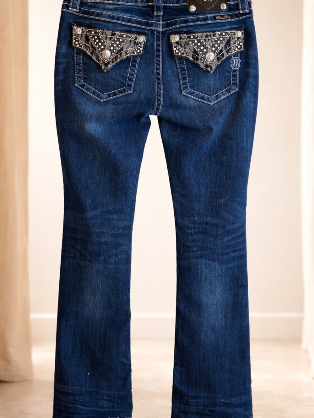 Miss Me Dark Blue Boot Cut Embellished Pockets Jeans Size 27